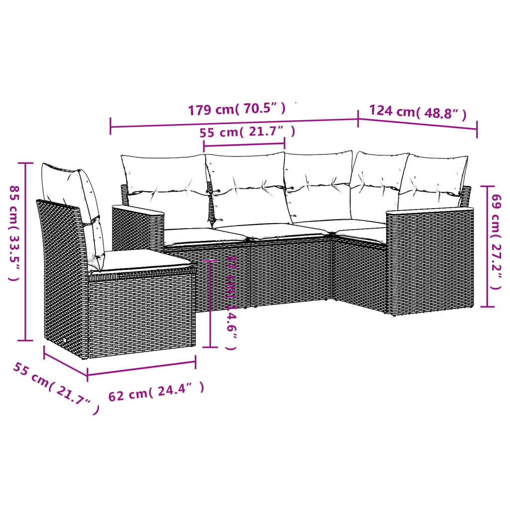 5-dijelni set vrtnih sofa s jastucima bež od poliratana