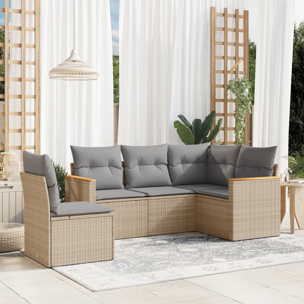 5-dijelni set vrtnih sofa s jastucima bež od poliratana