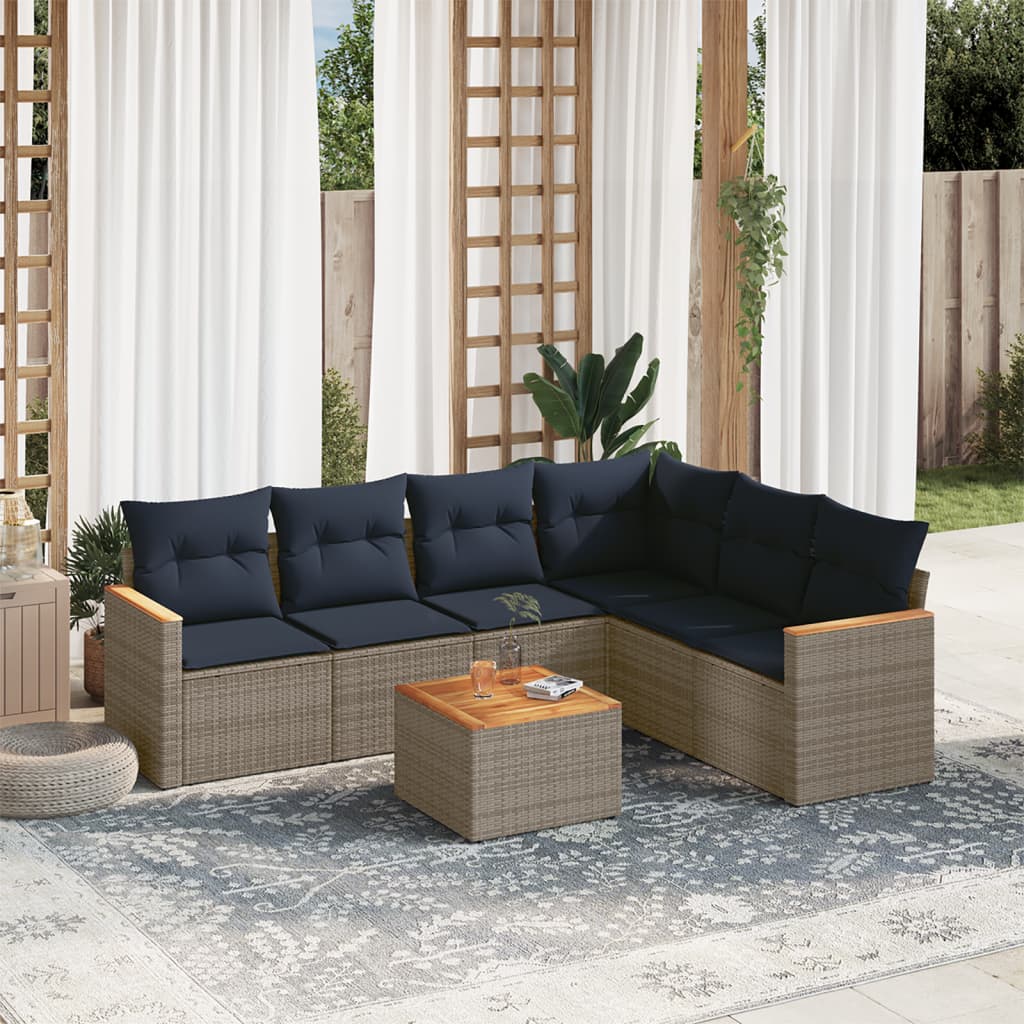 Vrtni set od 7 dijelova s jastucima, sivi poliratan