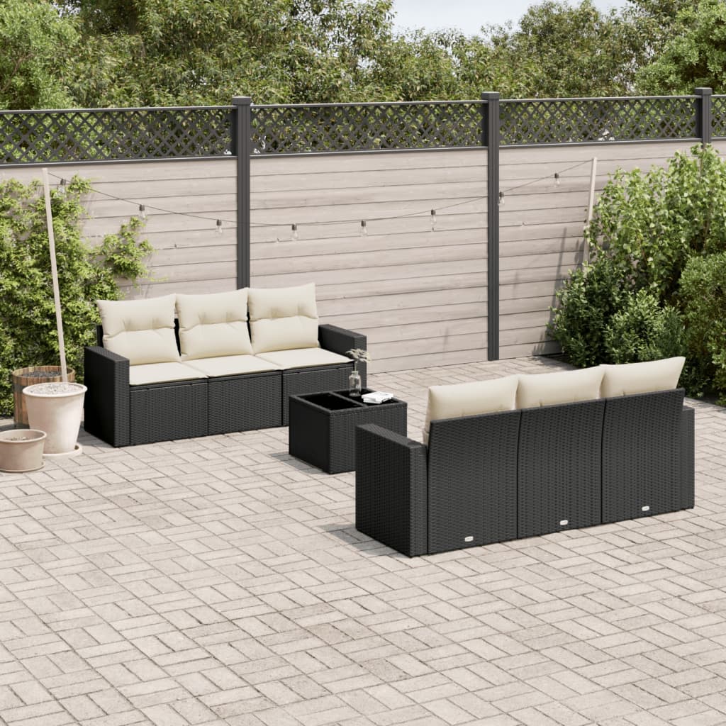 7-dijelni set vrtnih sofa od poliratana s jastucima crni Crna 65.5 x 62 x 69 cm
