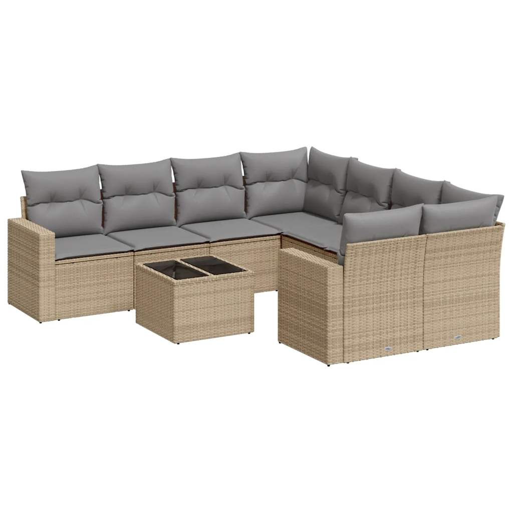 9-dijelni set vrtnih sofa s jastucima bež od poliratana 65.5 x 62 x 69 cm