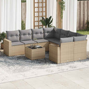 9-dijelni set vrtnih sofa s jastucima bež od poliratana 65.5 x 62 x 69 cm