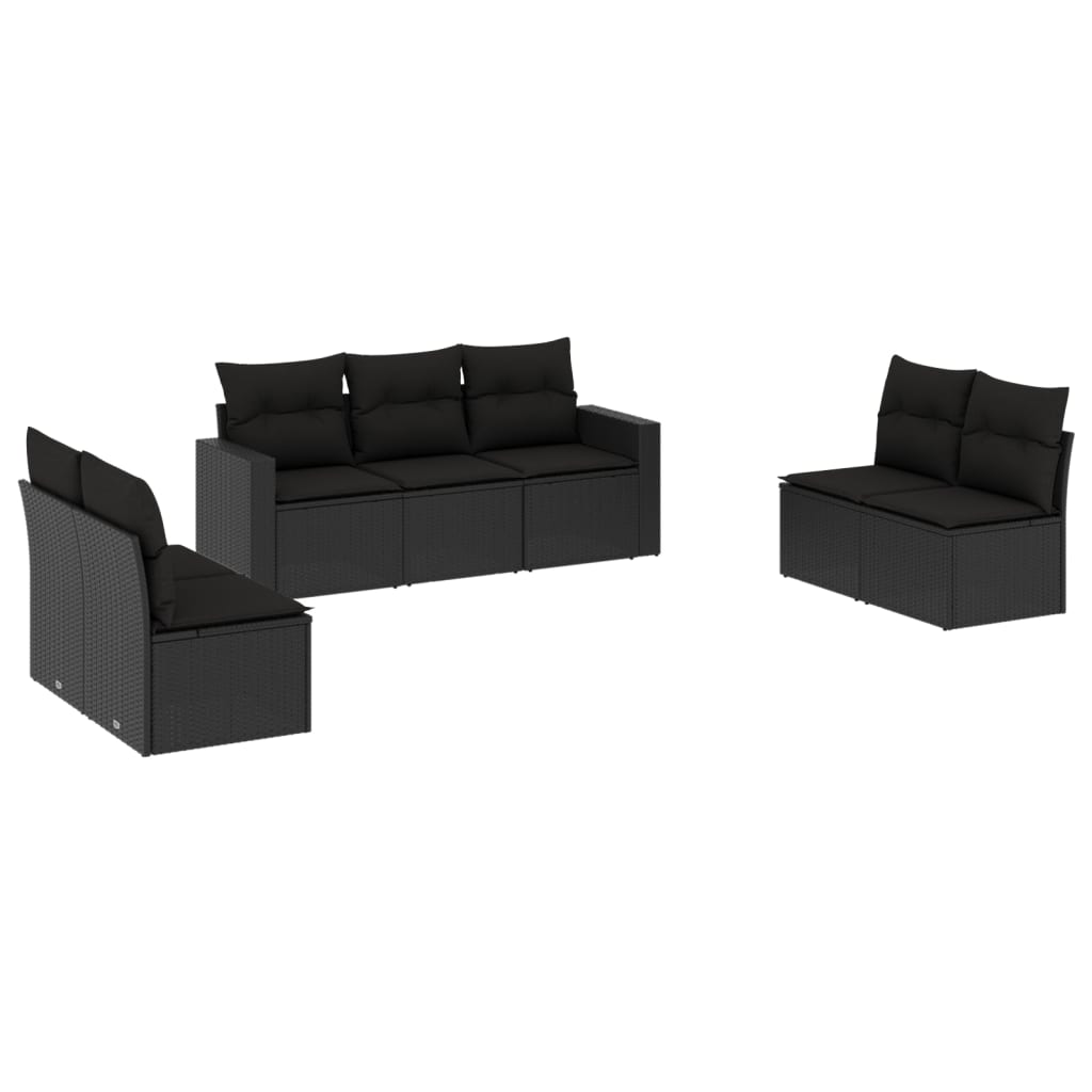 7-dijelni set vrtnih sofa od poliratana s jastucima crni Crna 65.5 x 62 x 69 cm
