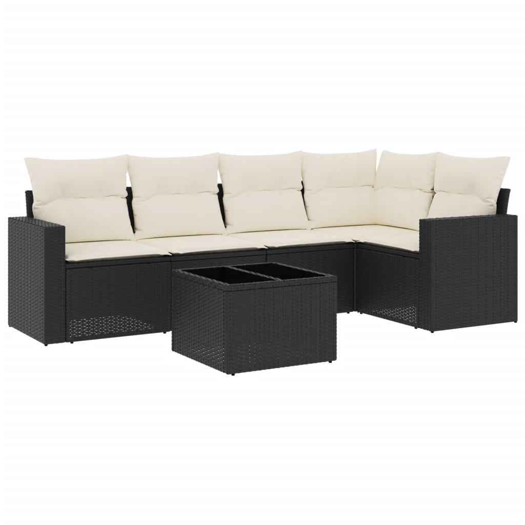 6-dijelni set vrtnih sofa s jastucima crni od poliratana Crna