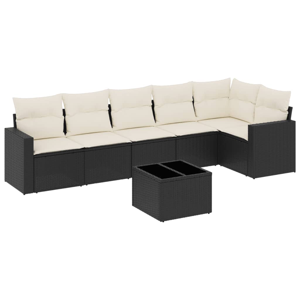7-dijelni set vrtnih sofa od poliratana s jastucima crni Crna 65.5 x 62 x 69 cm