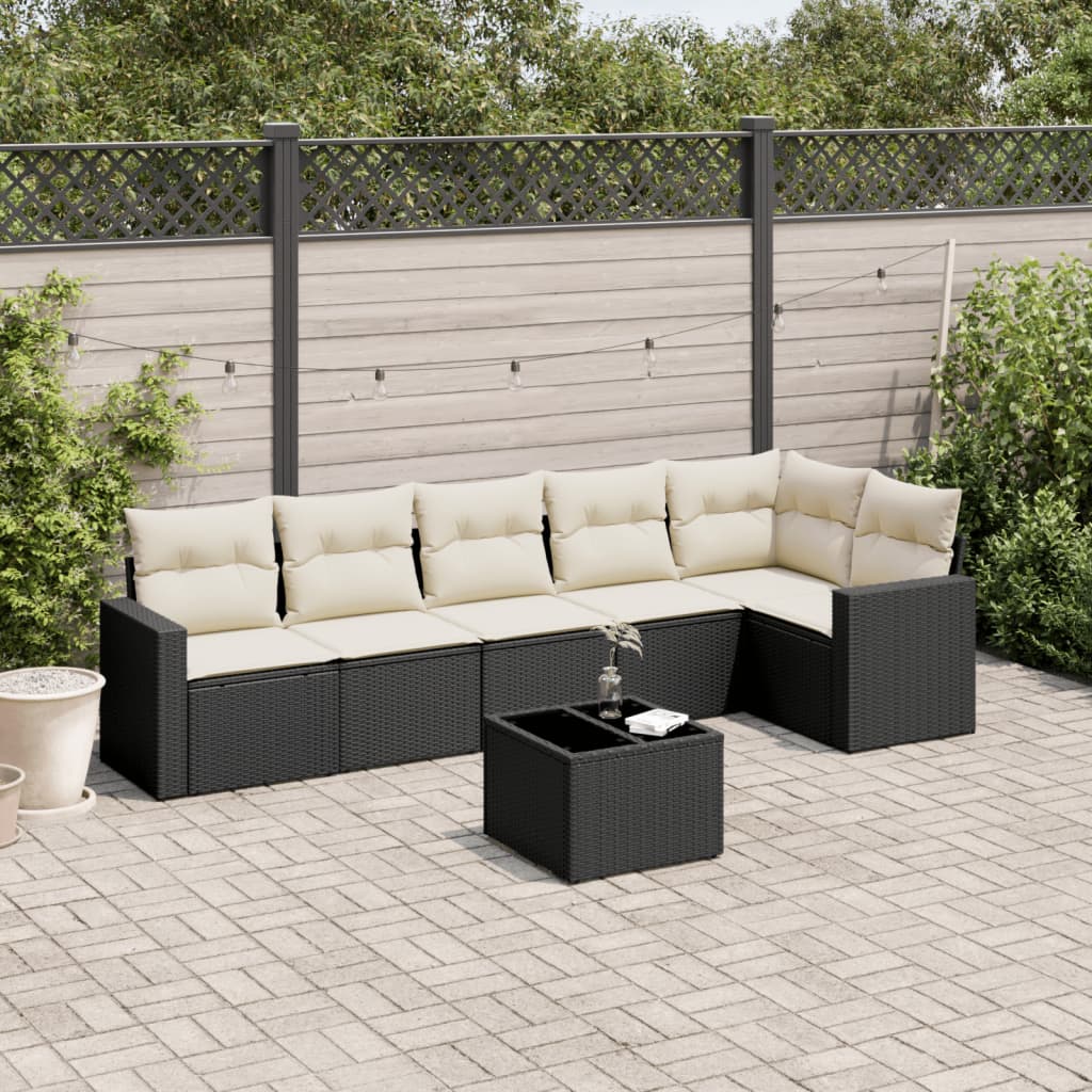 7-dijelni set vrtnih sofa od poliratana s jastucima crni Crna 65.5 x 62 x 69 cm