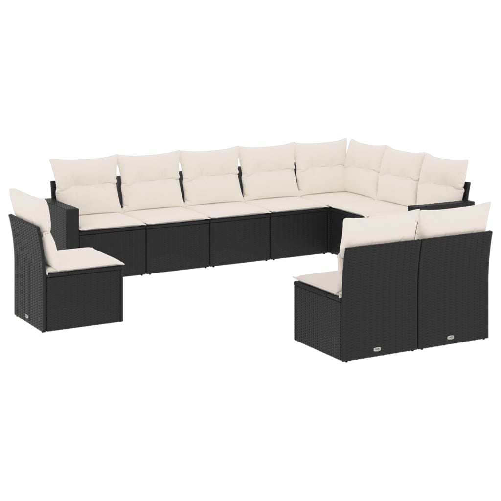10-dijelni set vrtnih sofa s jastucima crni od poliratana Crna 65.5 x 62 x 69 cm