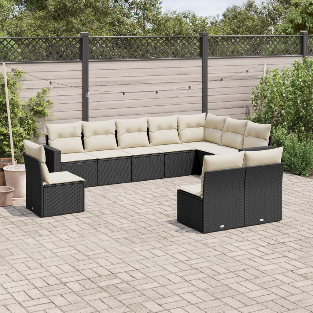10-dijelni set vrtnih sofa s jastucima crni od poliratana Crna 65.5 x 62 x 69 cm