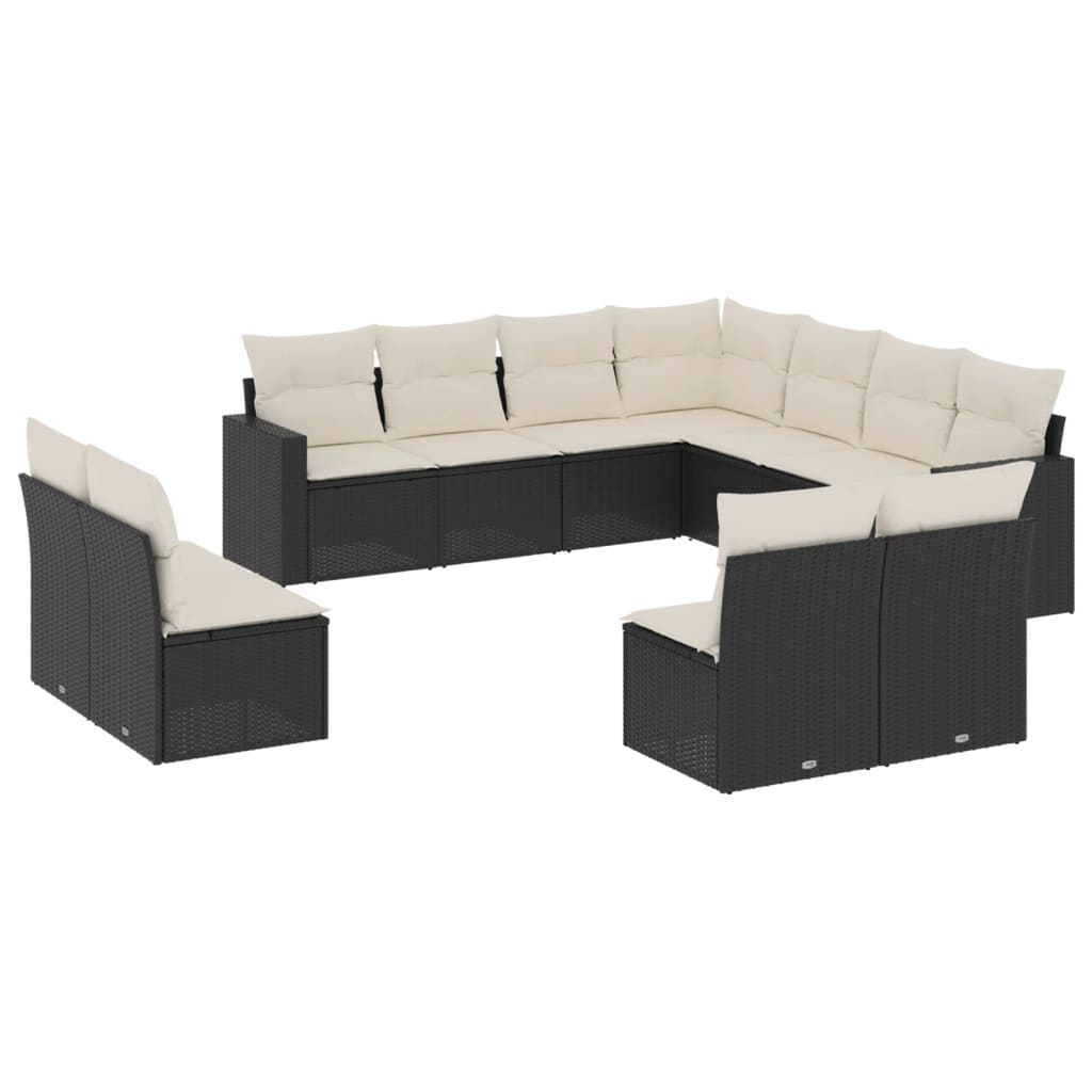 11-dijelni set vrtnih sofa od poliratana s jastucima crni Crna 65.5 x 62 x 69 cm