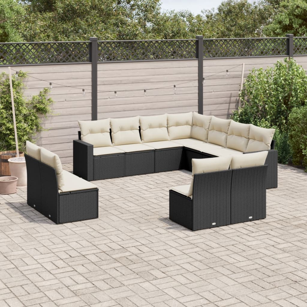 11-dijelni set vrtnih sofa od poliratana s jastucima crni Crna 65.5 x 62 x 69 cm