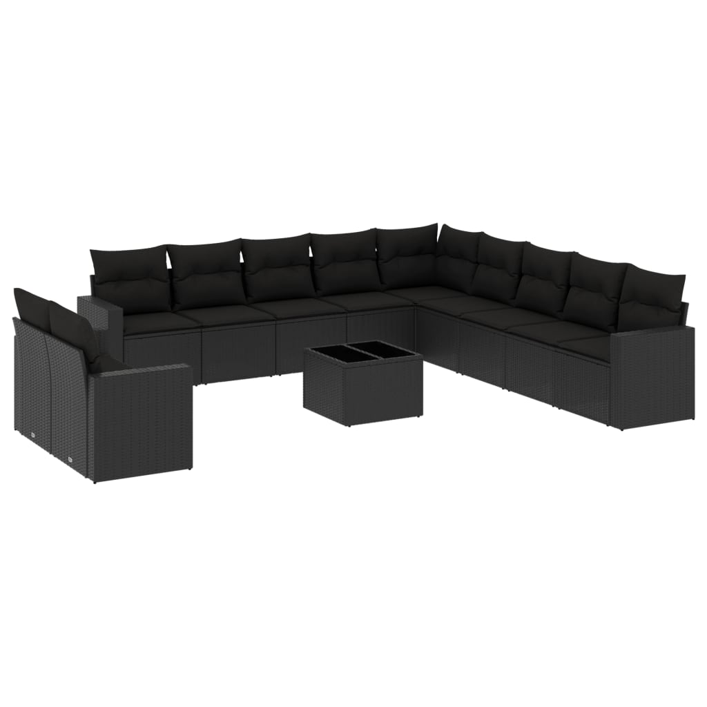 12-dijelni set vrtnih sofa od poliratana s jastucima crni Crna