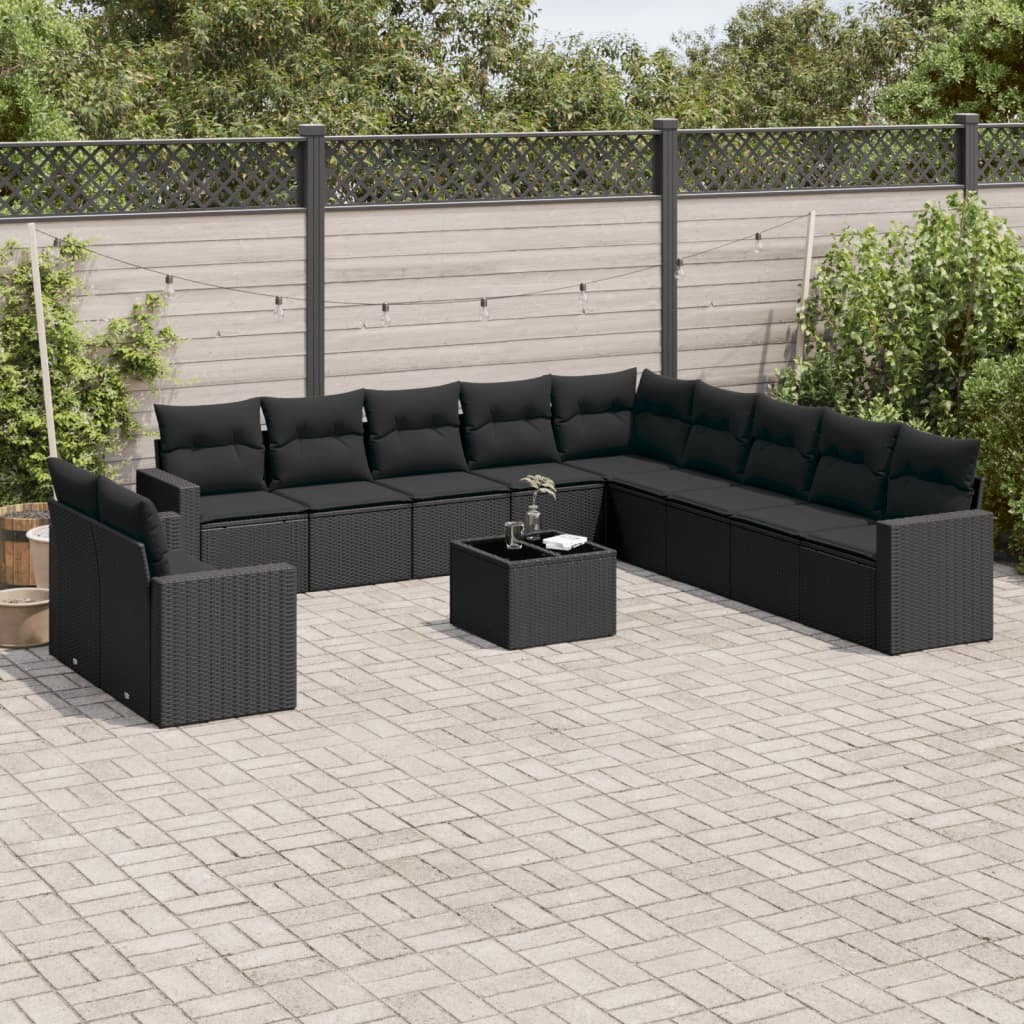 12-dijelni set vrtnih sofa od poliratana s jastucima crni Crna