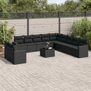 12-dijelni set vrtnih sofa od poliratana s jastucima crni Crna