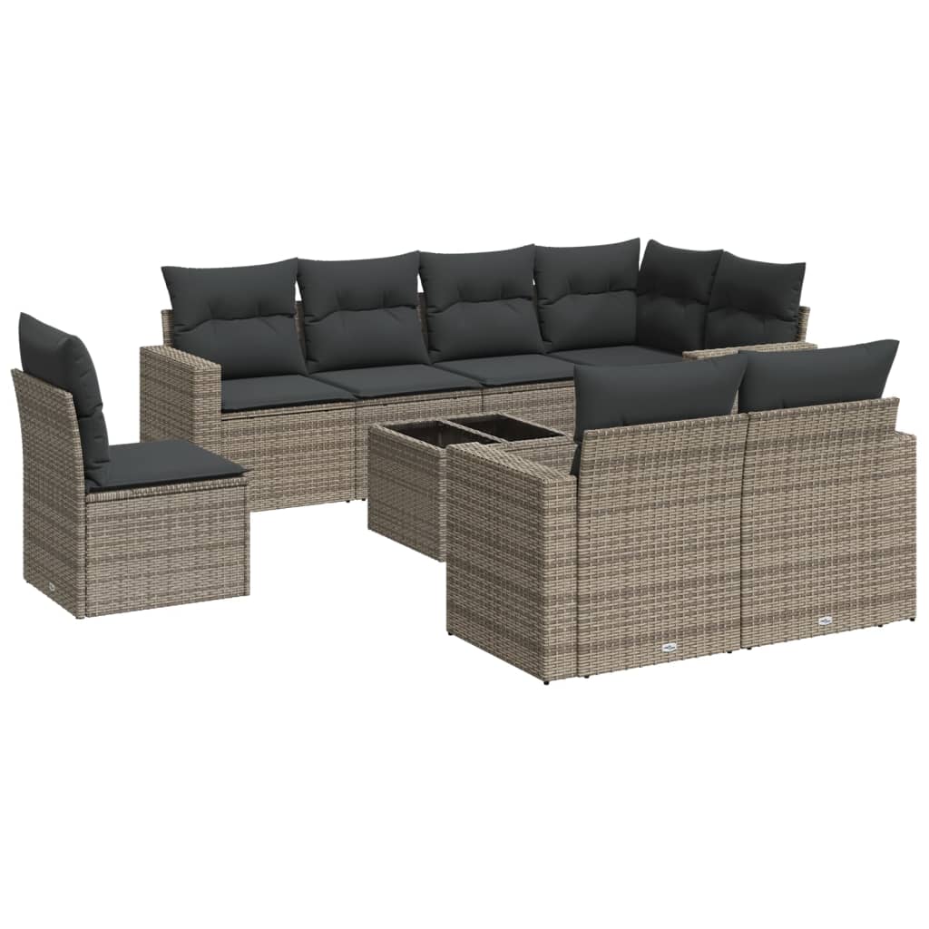 9-dijelni set vrtnih sofa od poliratana s jastucima sivi Siva 55 x 55 x 37 cm