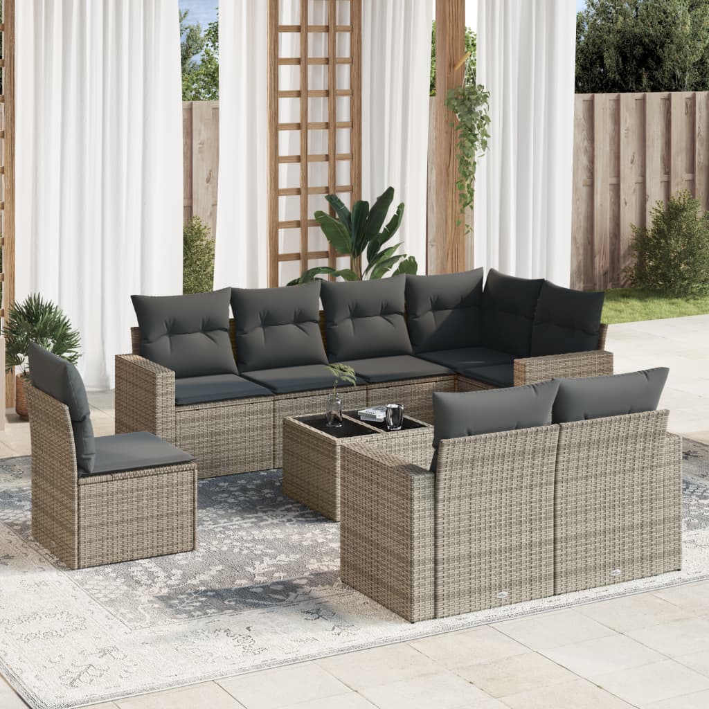 9-dijelni set vrtnih sofa od poliratana s jastucima sivi Siva 55 x 55 x 37 cm