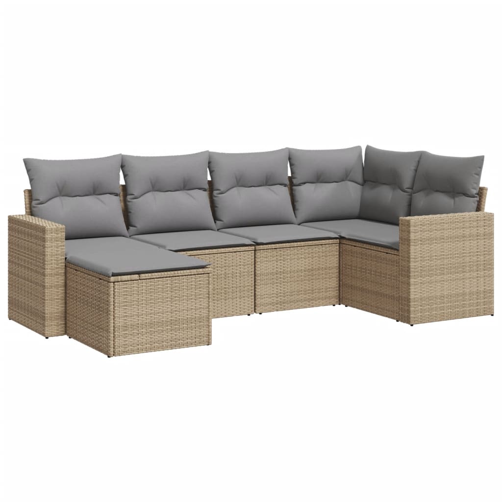 6-dijelni set vrtnih sofa s jastucima bež od poliratana 65.5 x 62 x 69 cm
