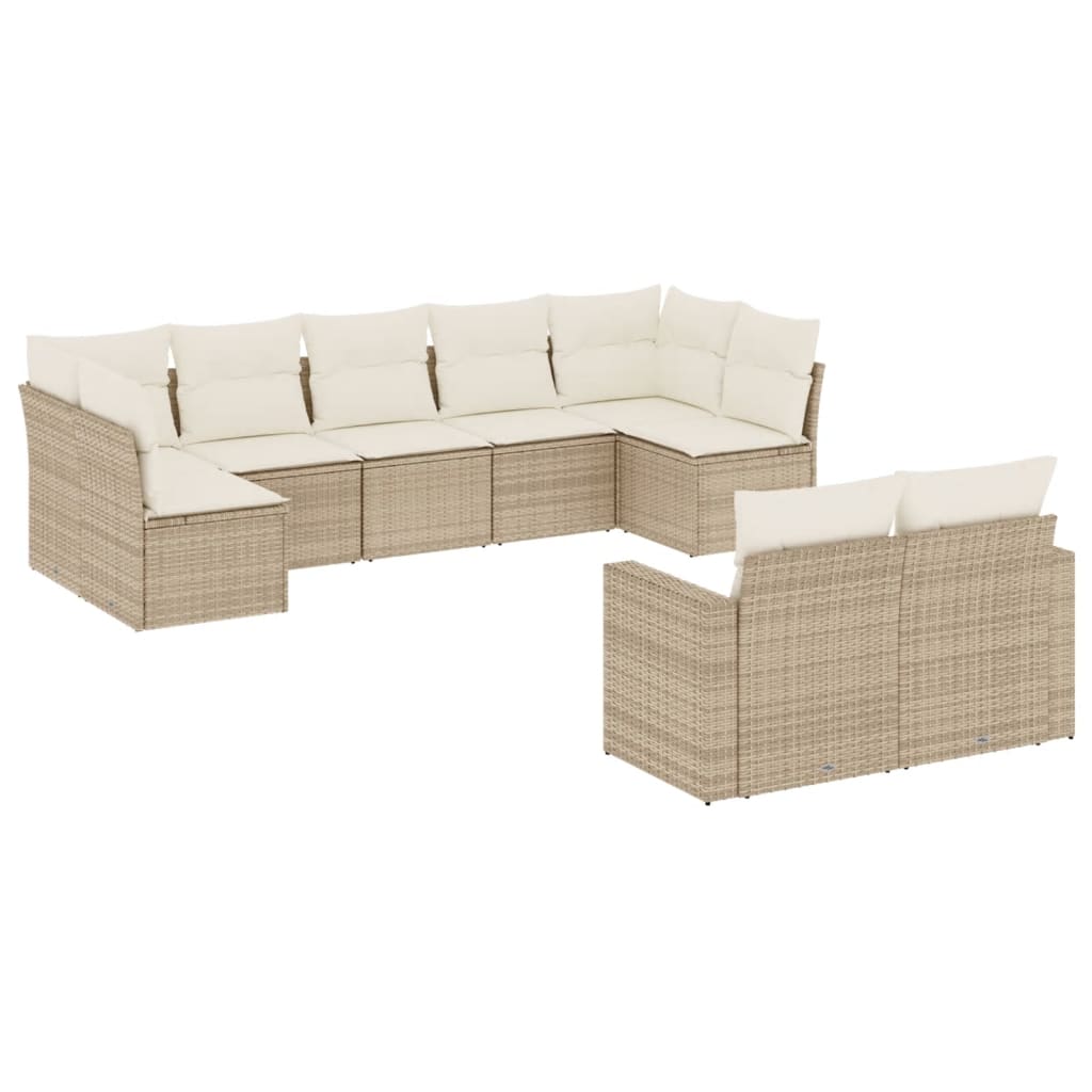 9-dijelni set vrtnih sofa s jastucima bež od poliratana 65.5 x 62 x 69 cm