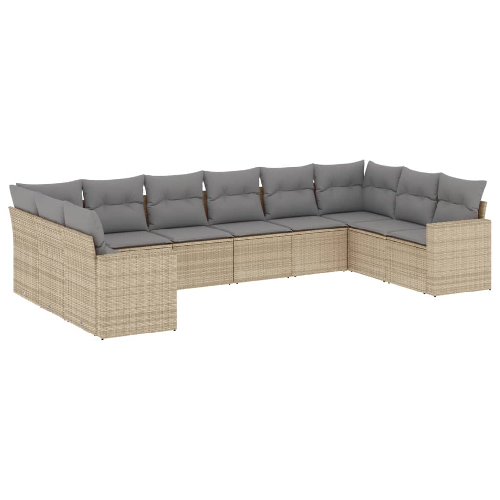10-dijelni set vrtnih sofa s jastucima bež od poliratana