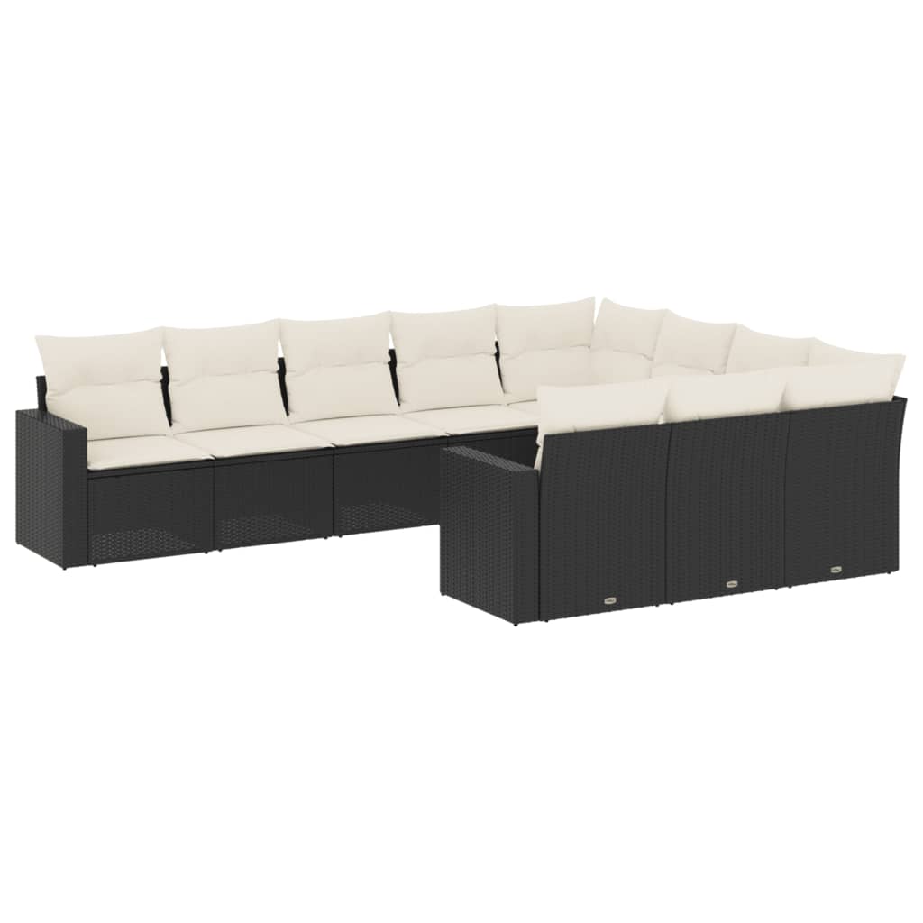 10-dijelni set vrtnih sofa s jastucima crni od poliratana Crna 65.5 x 62 x 69 cm