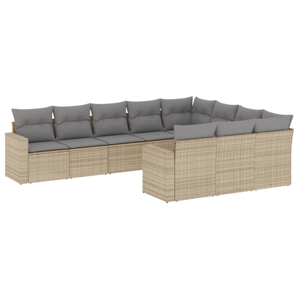 10-dijelni set vrtnih sofa s jastucima bež od poliratana 65.5 x 62 x 69 cm