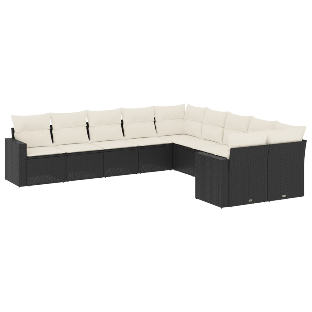 10-dijelni set vrtnih sofa s jastucima crni od poliratana Crna 65.5 x 62 x 69 cm