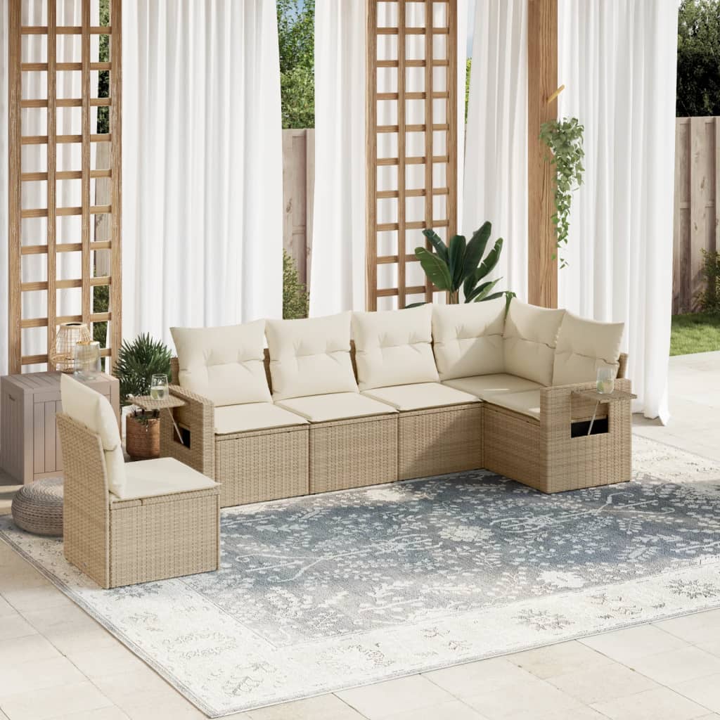 6-dijelni set vrtnih sofa s jastucima bež od poliratana 62 x 62 x 69 cm