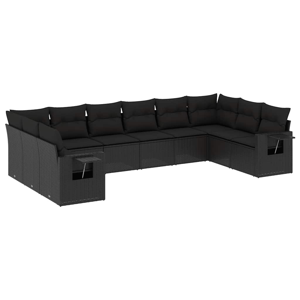 10-dijelni set vrtnih sofa s jastucima crni od poliratana Crna 62 x 62 x 69 cm