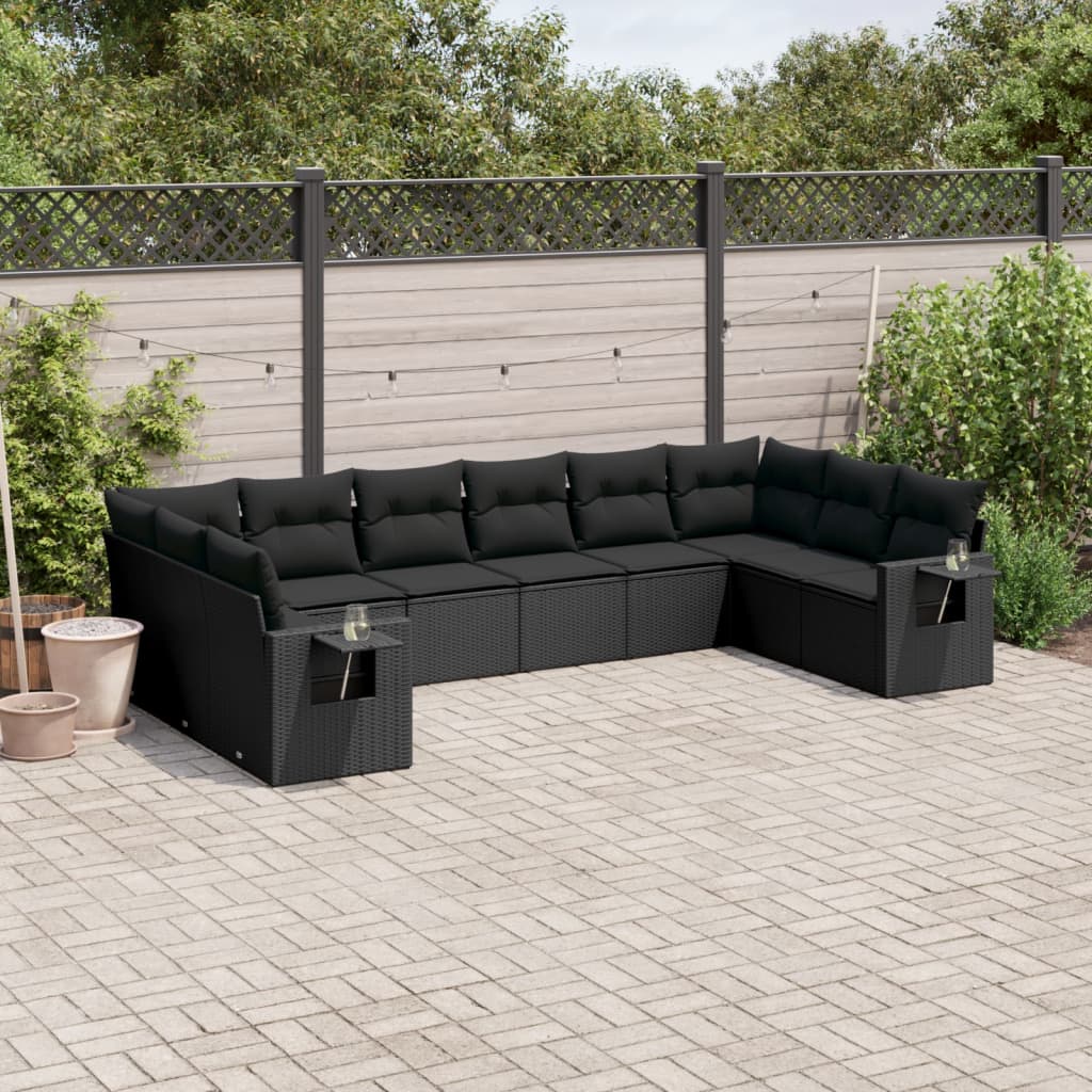 10-dijelni set vrtnih sofa s jastucima crni od poliratana Crna 62 x 62 x 69 cm