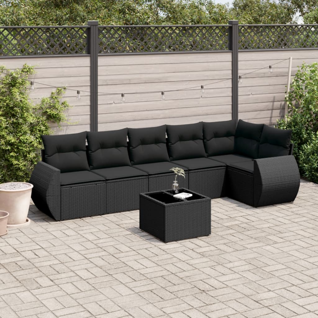 7-dijelni set vrtnih sofa od poliratana s jastucima crni Crna
