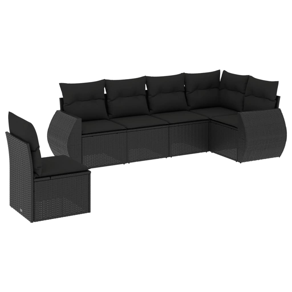 6-dijelni set vrtnih sofa s jastucima crni od poliratana Crna