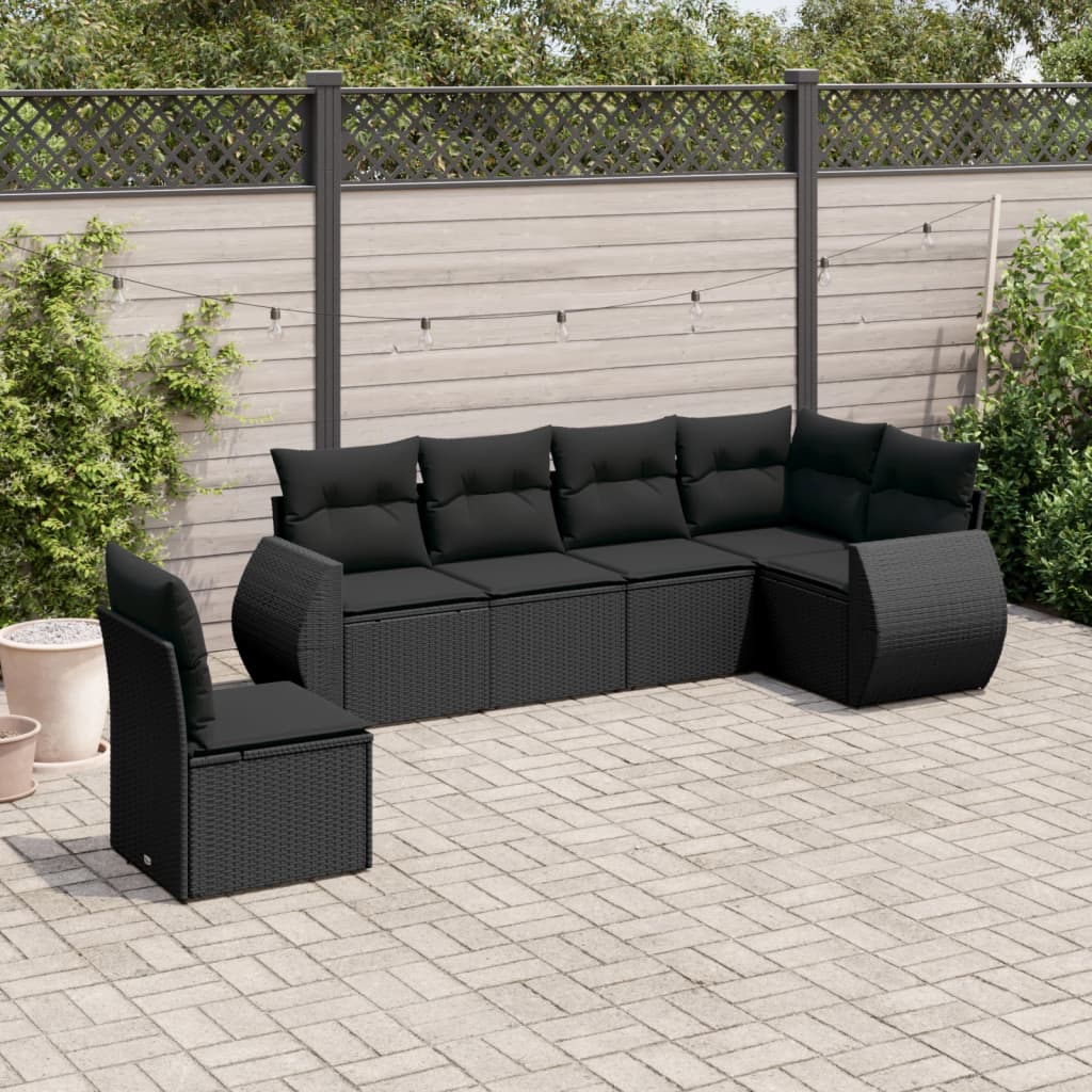 6-dijelni set vrtnih sofa s jastucima crni od poliratana Crna