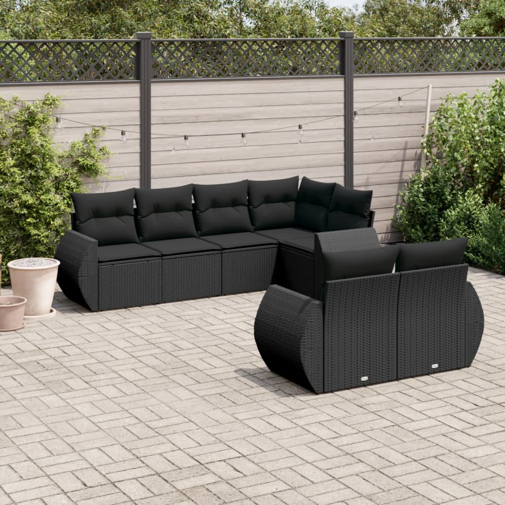 7-dijelni set vrtnih sofa od poliratana s jastucima crni Crna 70 x 62 x 69 cm