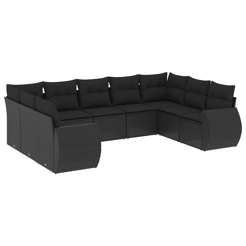 9-dijelni set vrtnih sofa s jastucima crni od poliratana Crna 71 x 62 x 69 cm