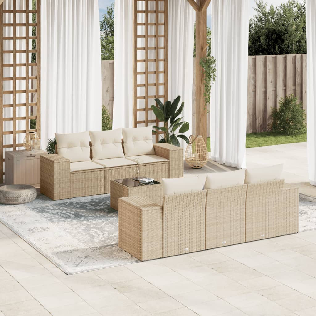 7-dijelni set vrtnih sofa od poliratana s jastucima bež 83 x 62 x 69 cm