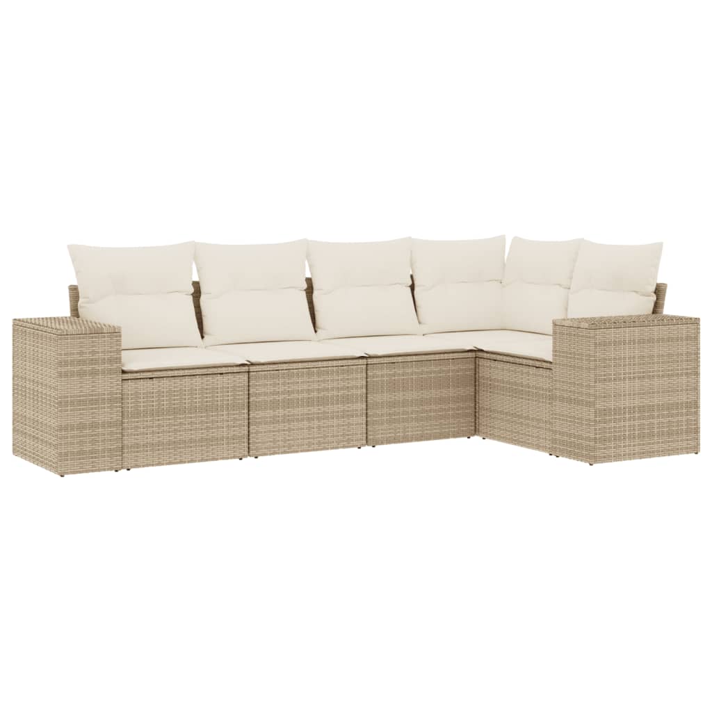 5-dijelni vrtni set sofa s jastucima bež od poliratana 83 x 62 x 69 cm