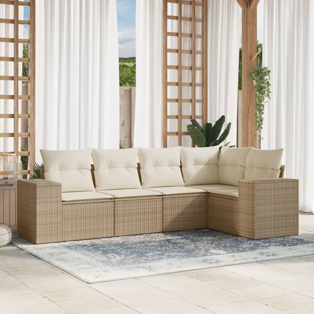 5-dijelni vrtni set sofa s jastucima bež od poliratana 83 x 62 x 69 cm