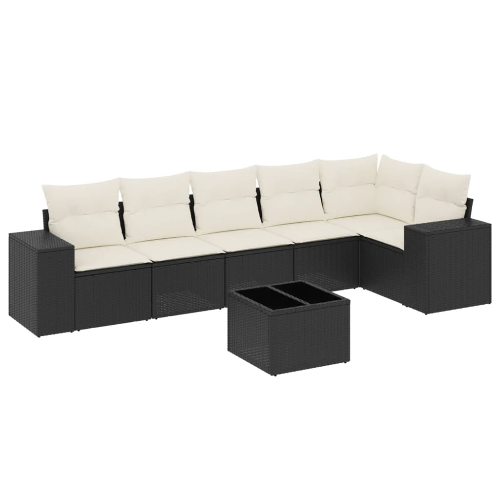 7-dijelni set vrtnih sofa od poliratana s jastucima crni Crna 83 x 62 x 69 cm