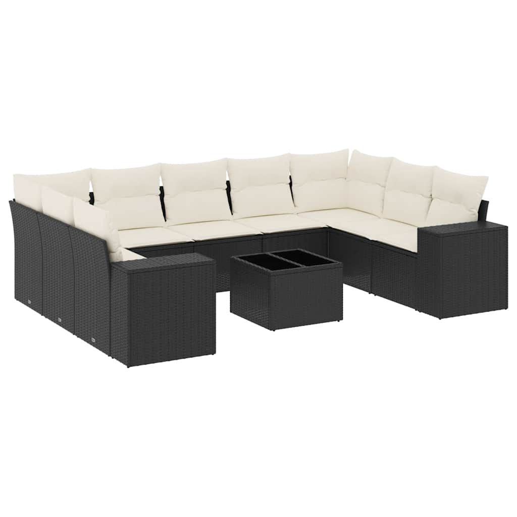 10-dijelni set vrtnih sofa s jastucima crni od poliratana Crna