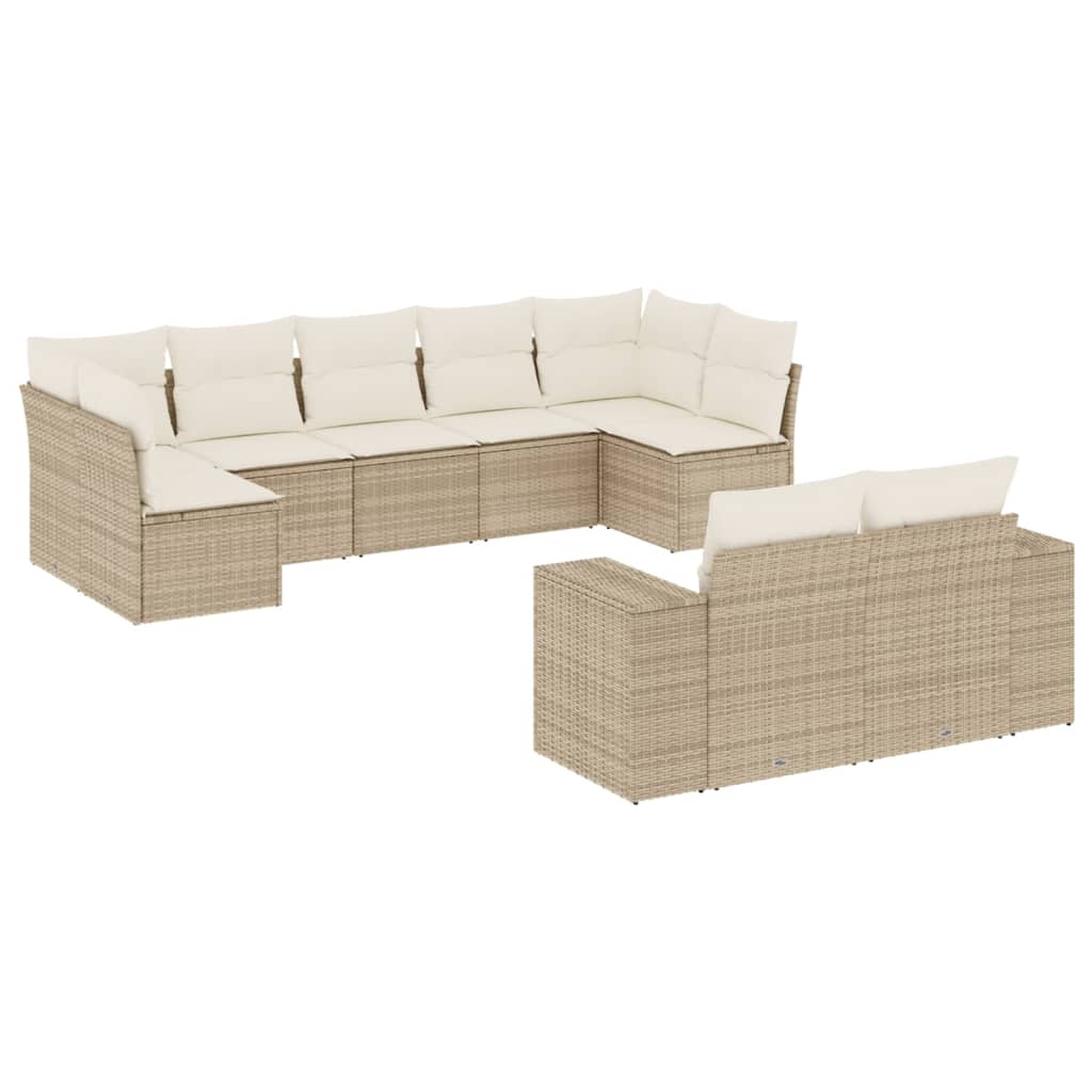 9-dijelni set vrtnih sofa s jastucima bež od poliratana 83 x 62 x 69 cm