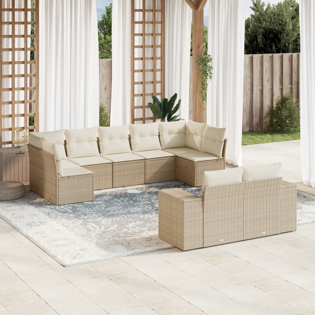 9-dijelni set vrtnih sofa s jastucima bež od poliratana 83 x 62 x 69 cm