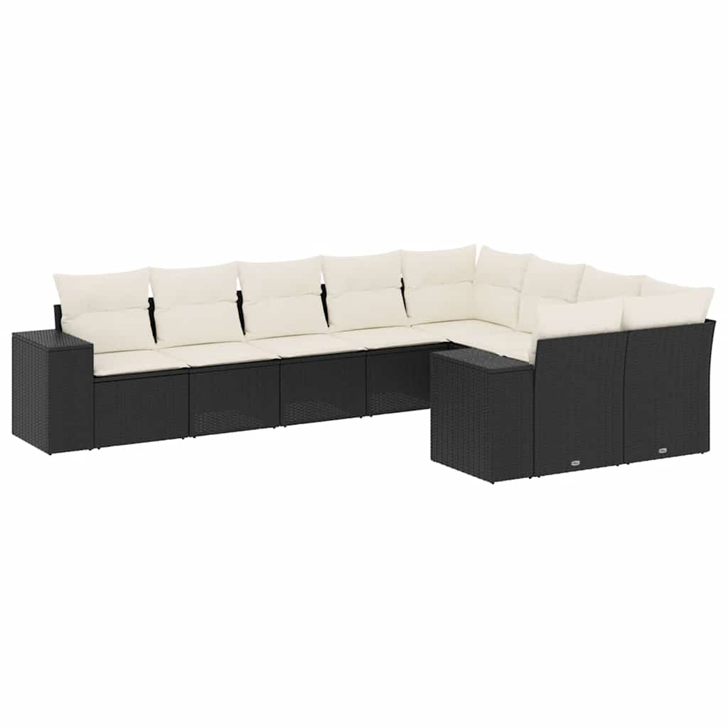 9-dijelni set vrtnih sofa s jastucima crni od poliratana Crna