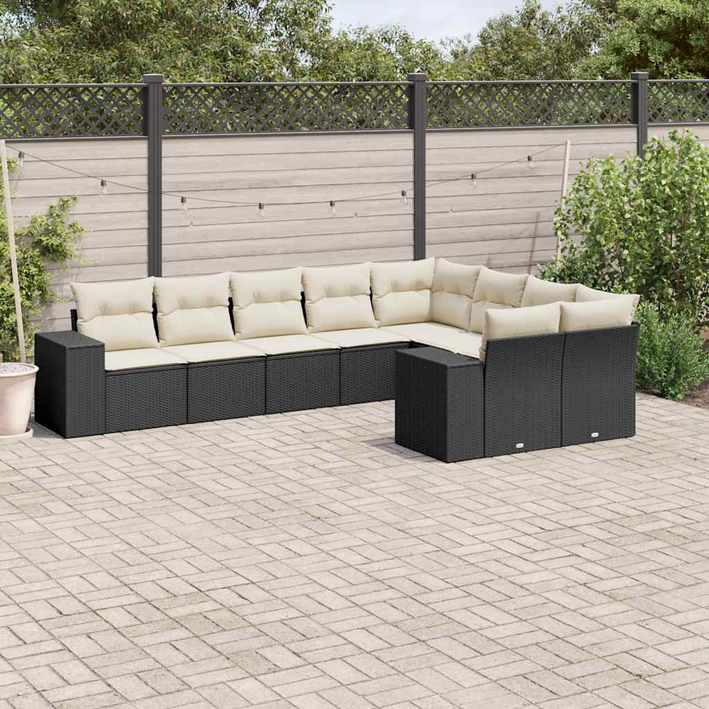 9-dijelni set vrtnih sofa s jastucima crni od poliratana Crna