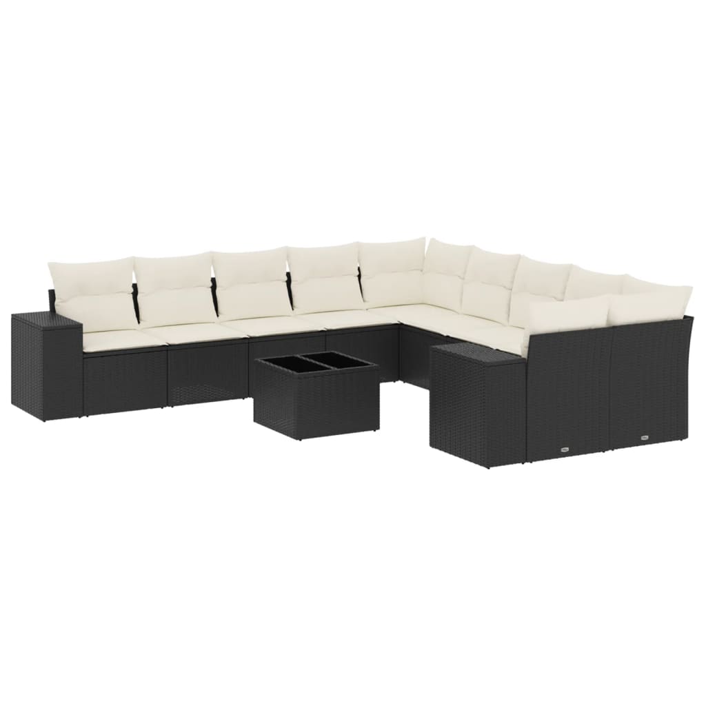 11-dijelni set vrtnih sofa od poliratana s jastucima crni Crna 83 x 62 x 69 cm