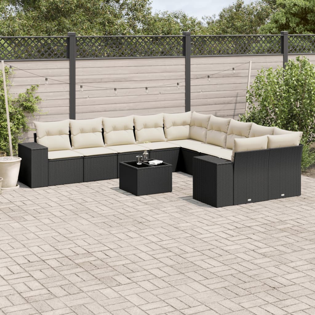 11-dijelni set vrtnih sofa od poliratana s jastucima crni Crna 83 x 62 x 69 cm