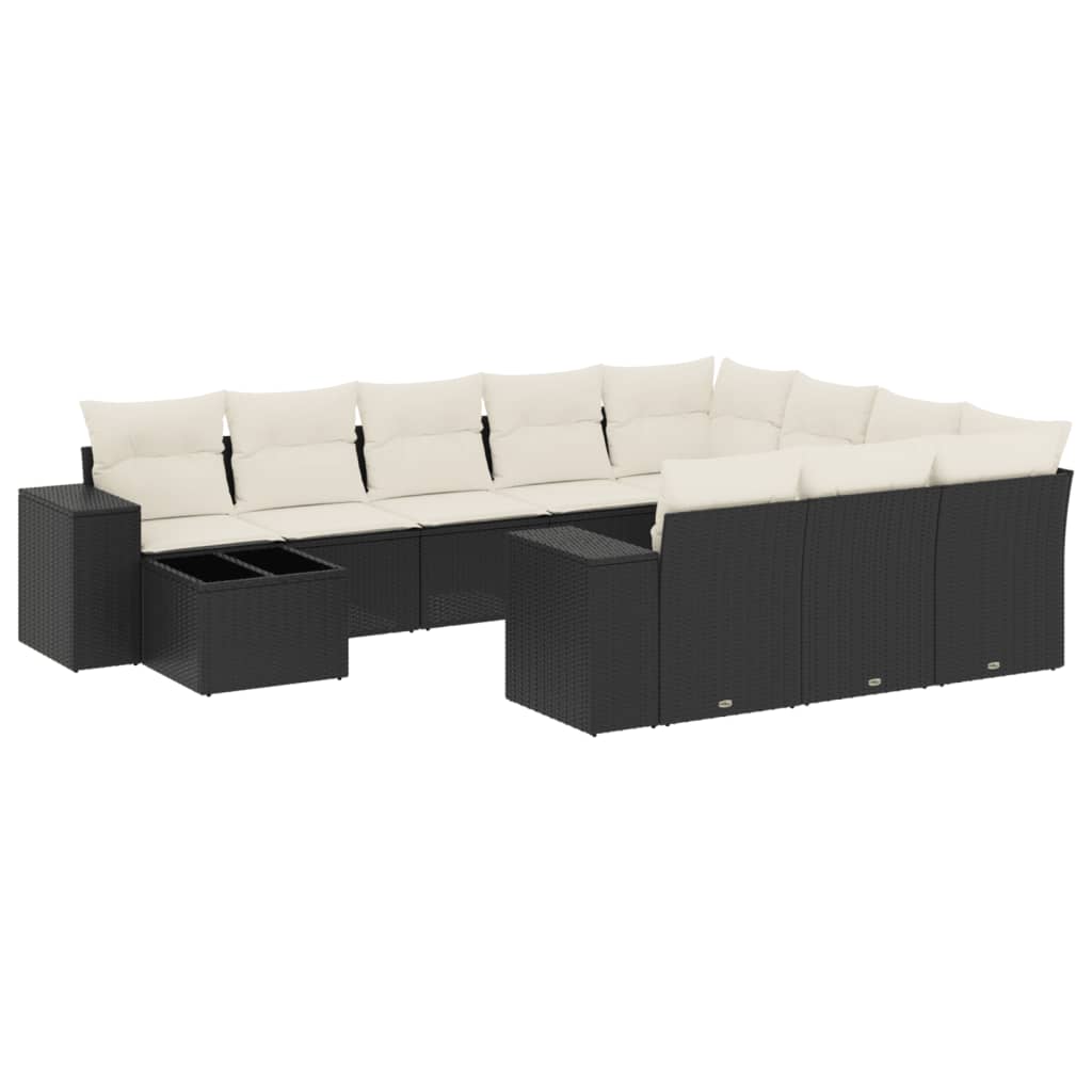 11-dijelni set vrtnih sofa od poliratana s jastucima crni Crna 83 x 62 x 69 cm