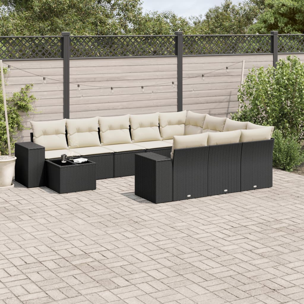 11-dijelni set vrtnih sofa od poliratana s jastucima crni Crna 83 x 62 x 69 cm