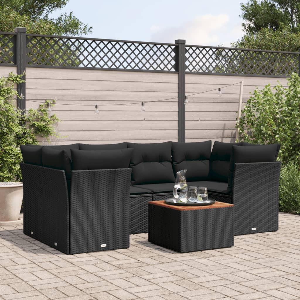 7-dijelni set vrtnih sofa od poliratana s jastucima crni Crna 62 x 62 x 69 cm