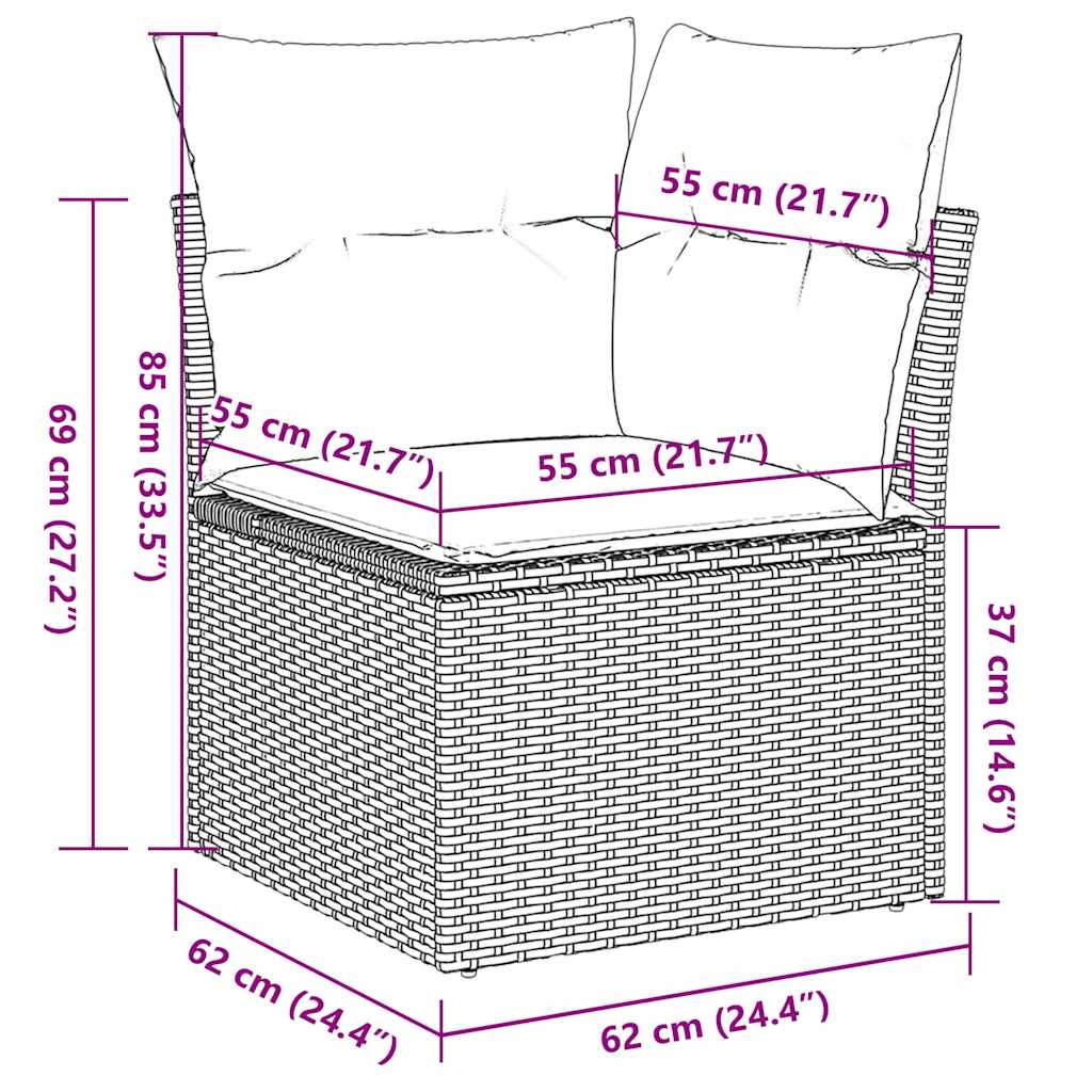 7-dijelni set vrtnih sofa od poliratana s jastucima crni Crna 62 x 62 x 69 cm