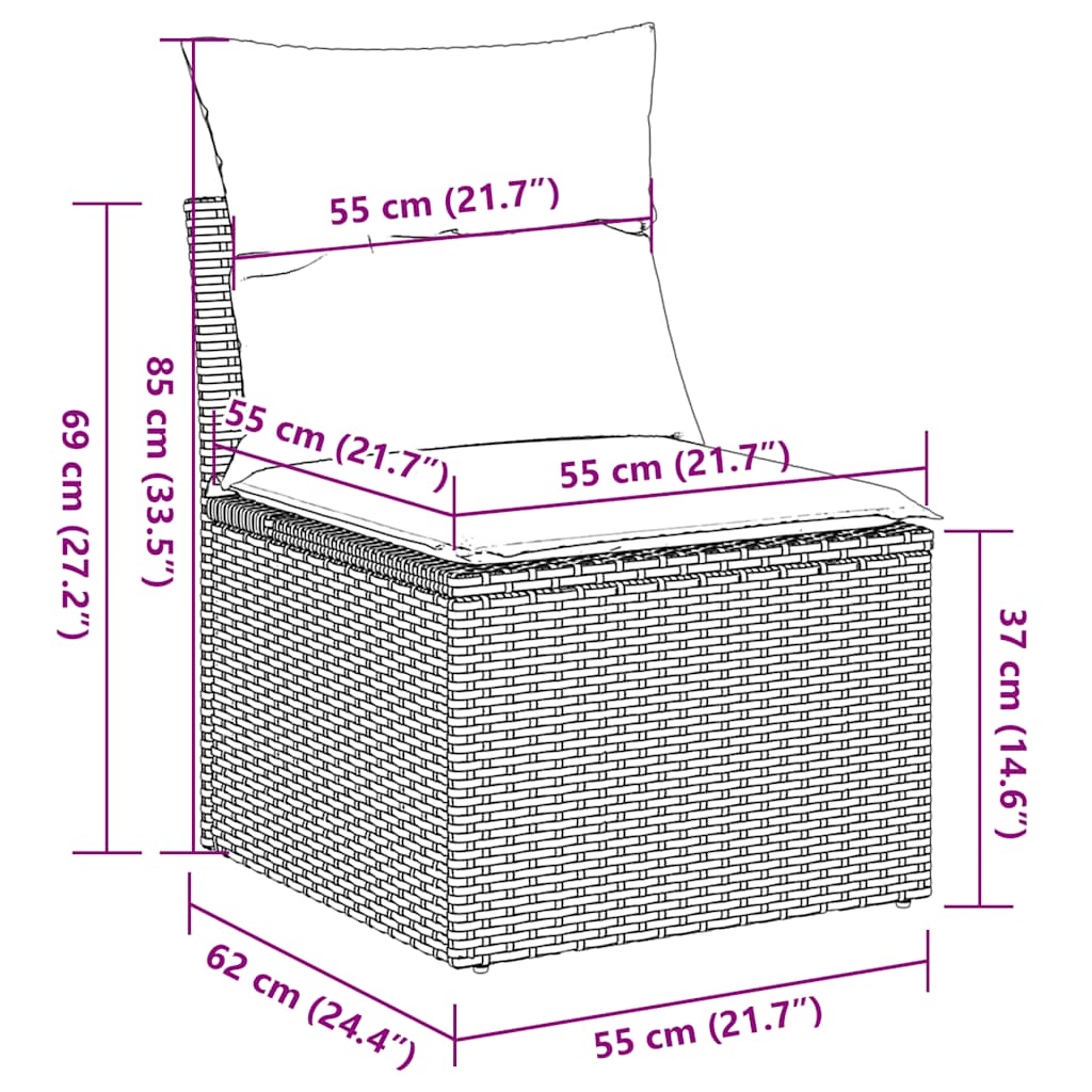 7-dijelni set vrtnih sofa od poliratana s jastucima crni Crna 62 x 62 x 69 cm