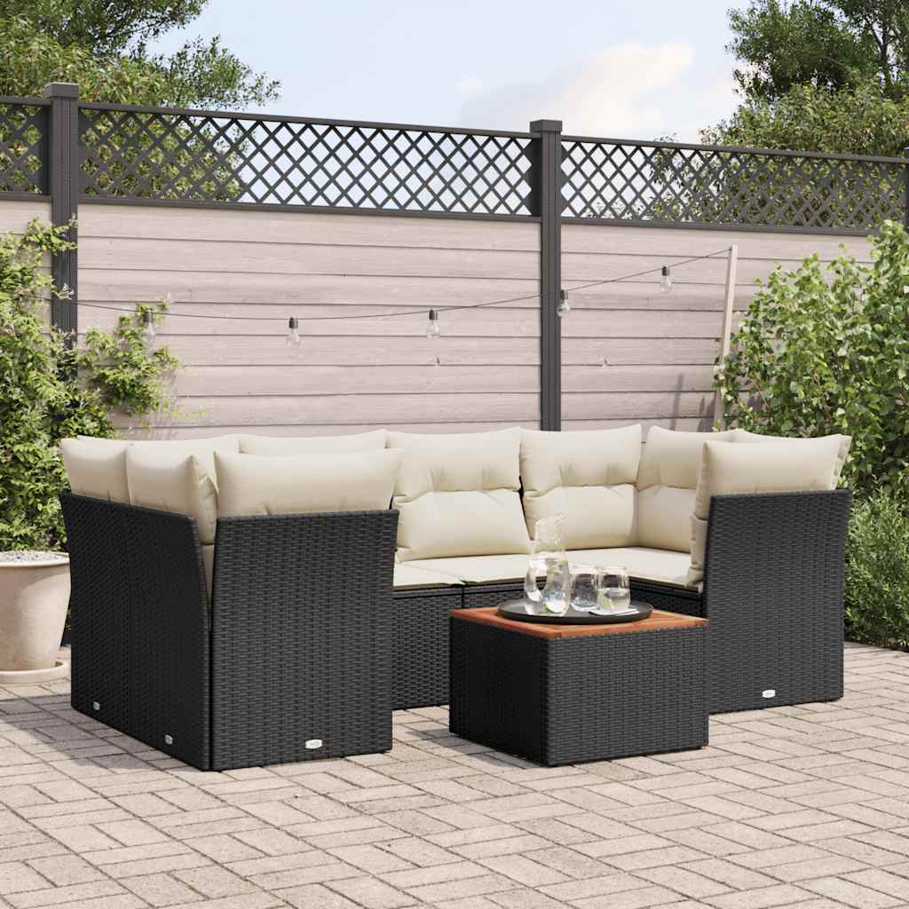 7-dijelni set vrtnih sofa od poliratana s jastucima crni Crna 62 x 62 x 69 cm